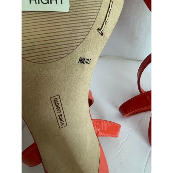 NWT Vince Camuto Lilah Coral Orange Leather Ankle Strap High Heel Sandals Sz 10M - Picture 9 of 9